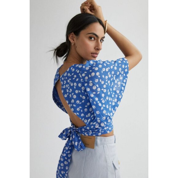 MAEVE BY ANTHROPOLOGIE Women's Tie-Back Crop Top Size S In Blue - Picture 1 of 12